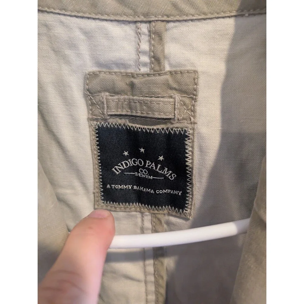 Indigo Palms Denim Jacket M Khaki Twill Chore Utility Tommy Bahama Linen Cotton